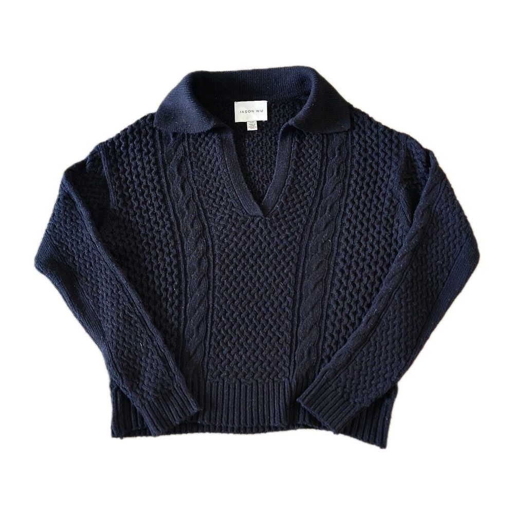 Jason Wu Womens Small Cable Knit Sweater Cotton Wool Collared Pullover NWOT